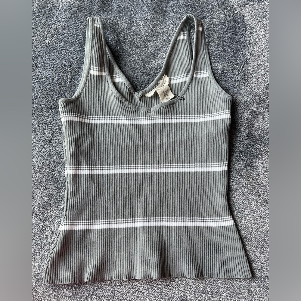 Happily Grey Striped Stretch Medium Tank Top